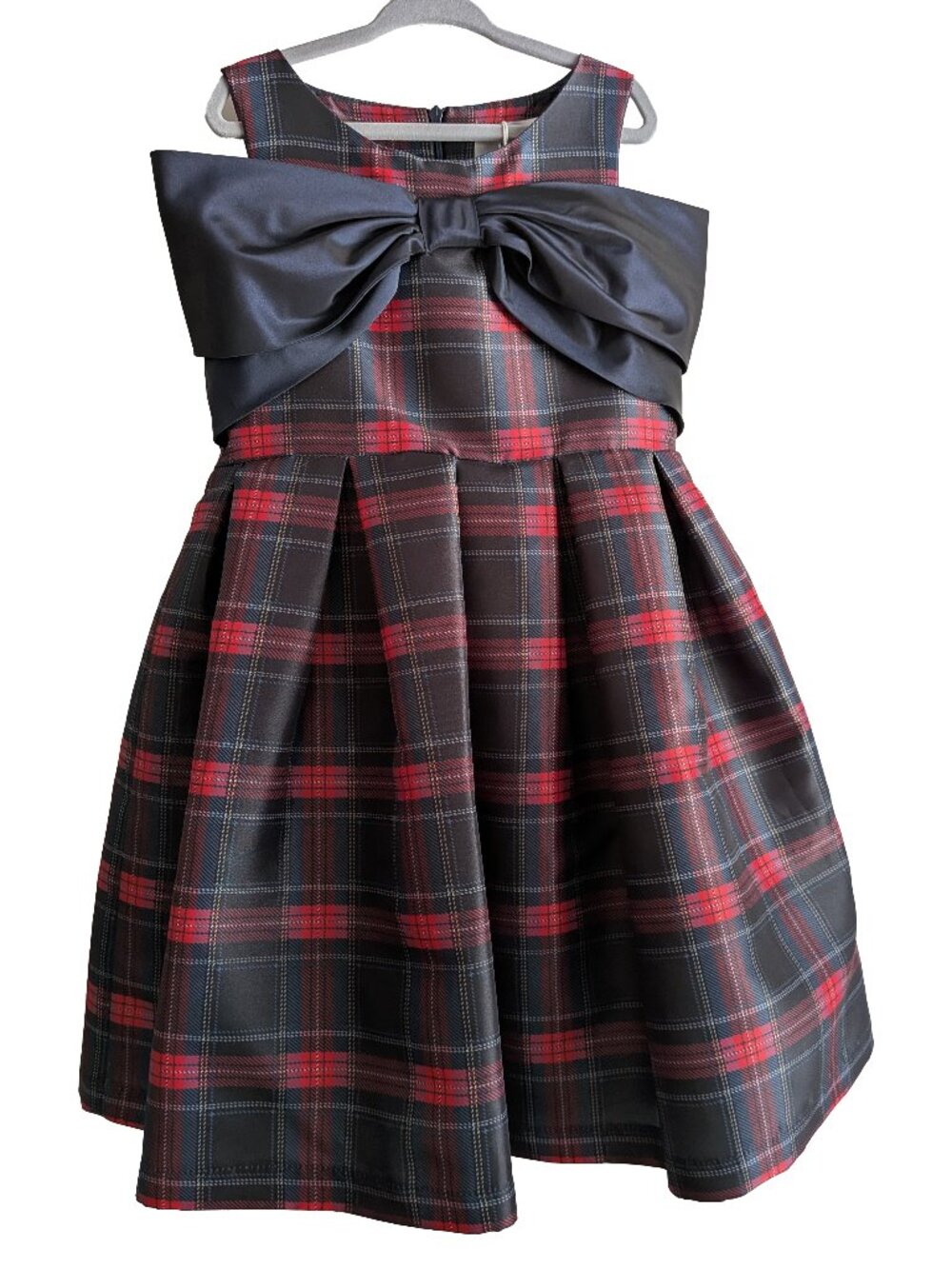 Mama Luma Handmade girl's plaid pleated dress with oversize bow size 7 / 8